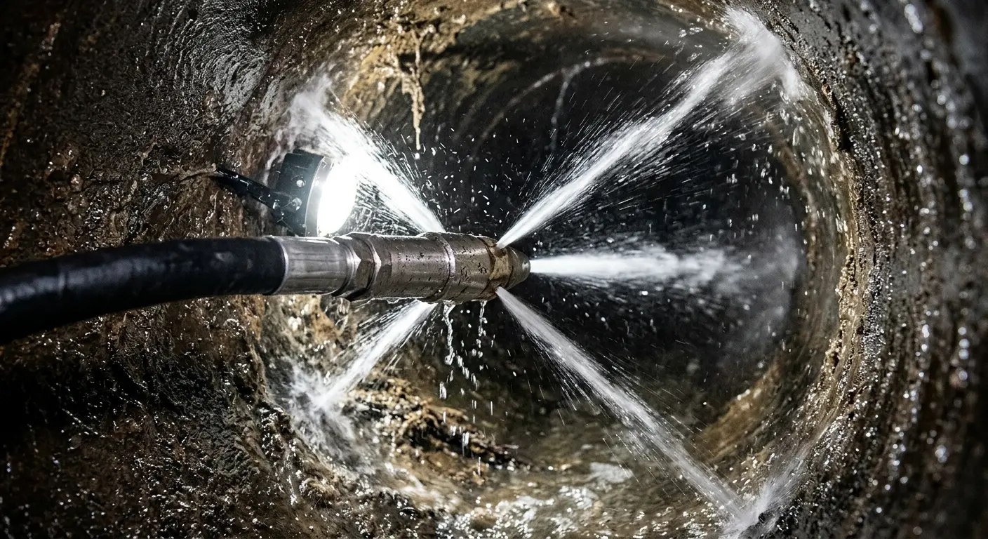 High-pressure hydro jetting nozzle cleaning sewer pipe for Sewer Line Relining in Aloha